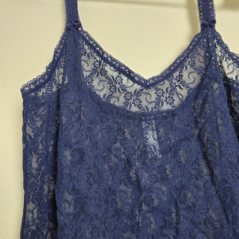 Women's Large Sheer Lace Trim Chemise Blue Bow Floral Y2k Slip Lingerie Romantic - Picture 3 of 8